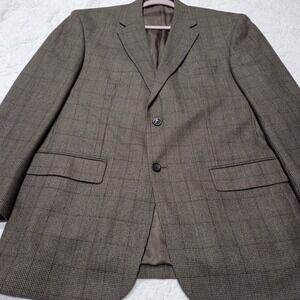 Oscar de la Renta Brown Houndstooth Blazer Lambswool Cashmere Men's 44R *flaw*